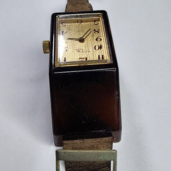 Mount Royal Watch Windup Vintage MCM Womens Brown  Acrylic Lucite Working - Picture 5 of 13